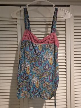 Paisley Print Camisole with Pink Lace Trim